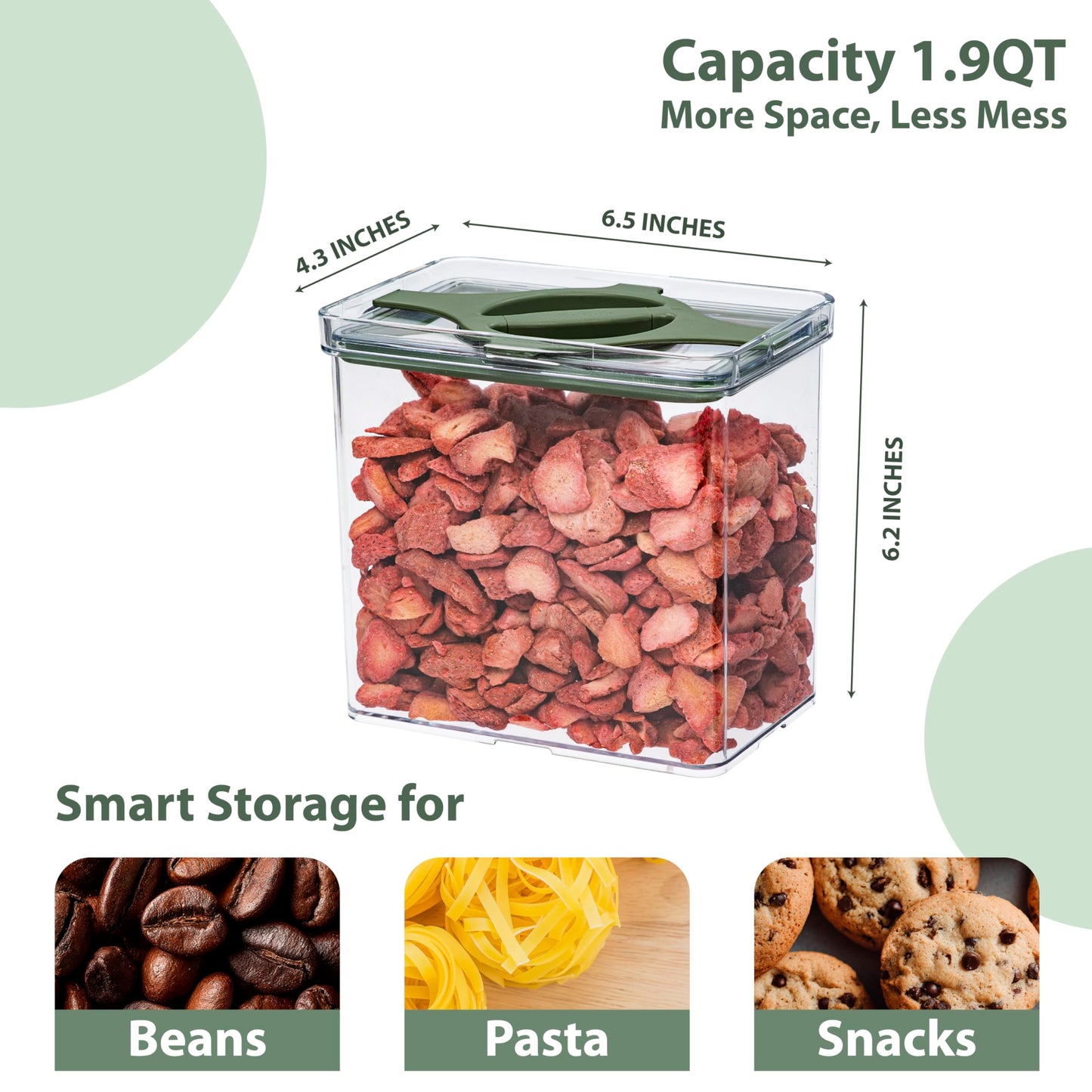 Prestoor 4-Pack Airtight Pantry Containers, 1.9 QT Clear SAN Food Storage Jars with Twist-Lock Lids, Detachable for Easy Cleaning, Stackable for Cereal, Pasta, Rice, Oats & Snacks White