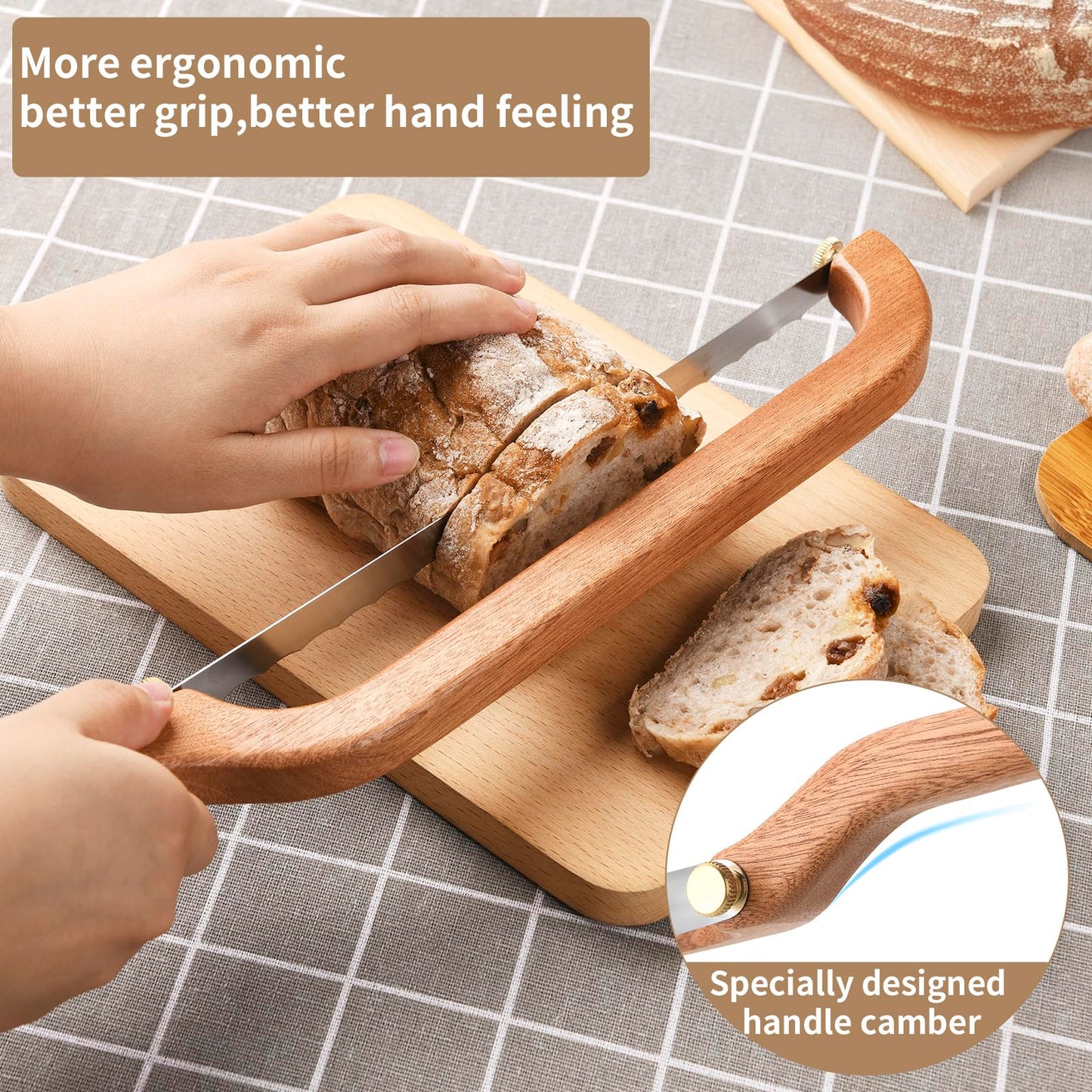 Uprichya Bread Knife for Homemade Bread Sourdough, Serrated Bread Slicer & Bread Bow Knife with Ergonomic Grip for Easy, Clean & Even Slicing