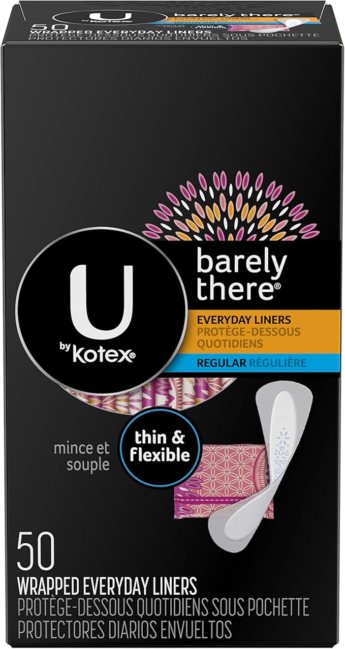 U by Kotex Barely There Liners, Light Absorbency, Regular, Fragrance-Free, 50 Count