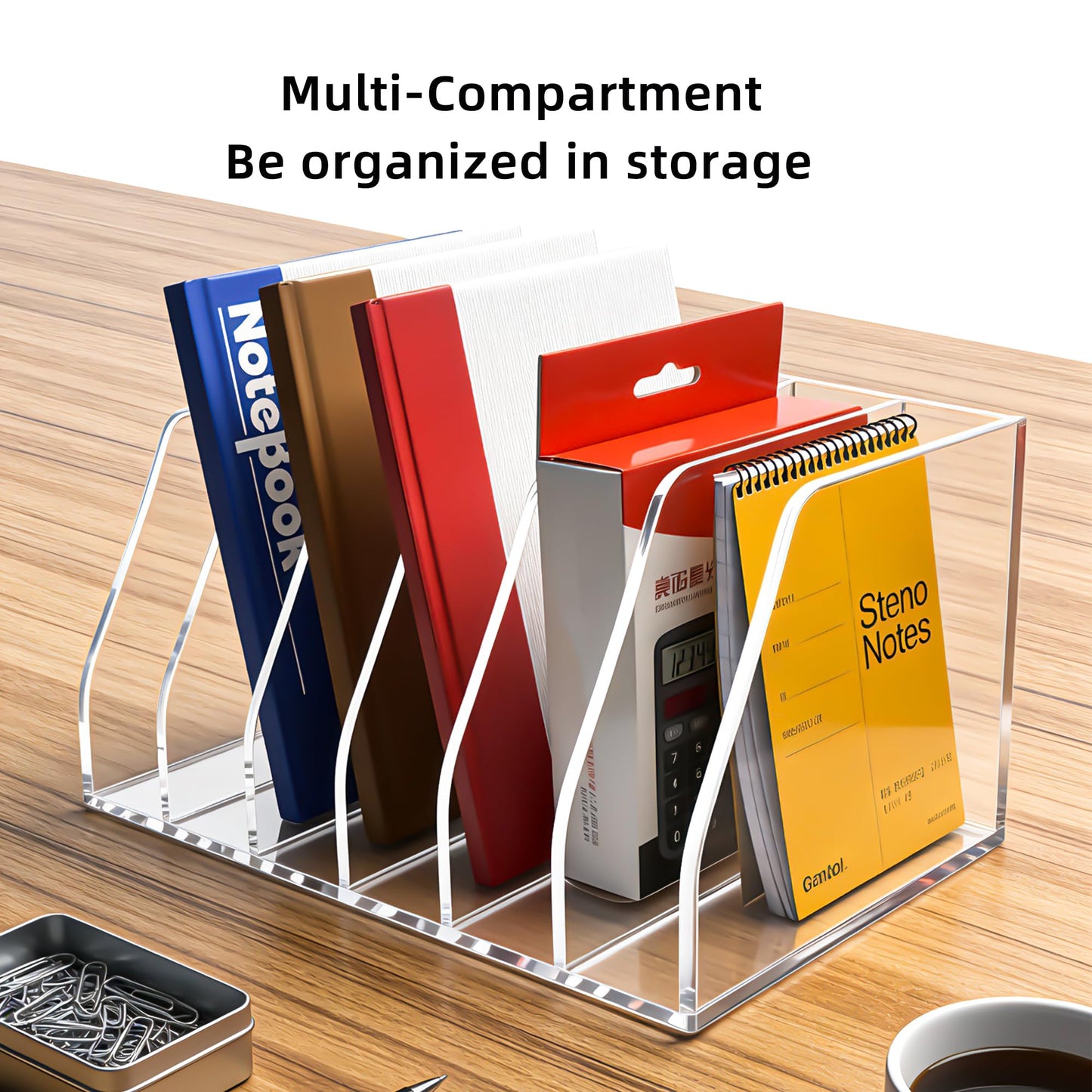 AIDIMOO Acrylic Magazine File Holder, 6 Vertical Compartments Desk Document Sorter Organizer, Clear Folder Rack Binder for Office, Documents, Tablets, Magazines, Books – Home/Classroom Rack