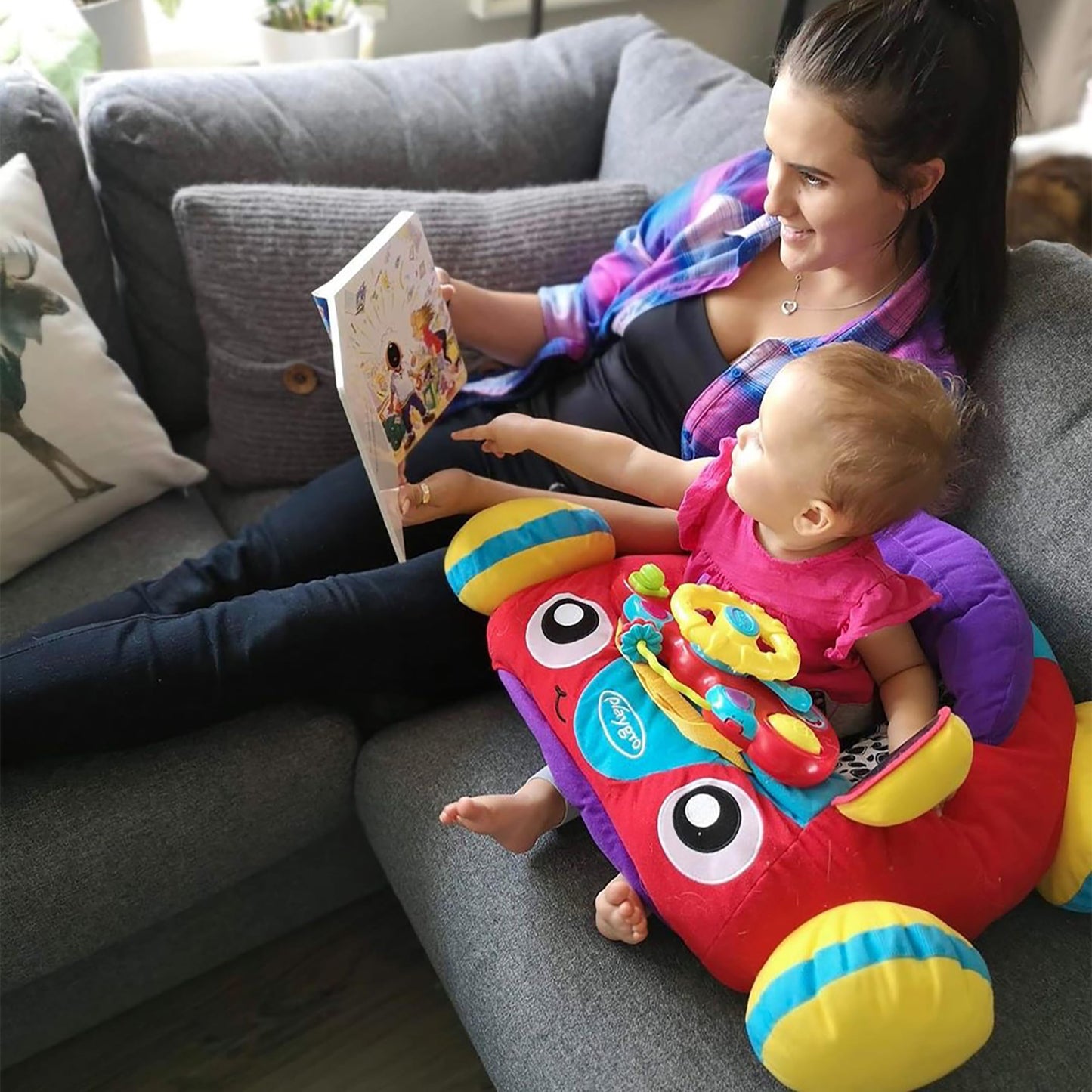 Playgro Music and Lights Comfy Car for Babies 6+ Months - Interactive Toddler Ride-On Toy for Imaginative Adventures - Detachable Dashboard, Storage Pouch, & Safe Play Space