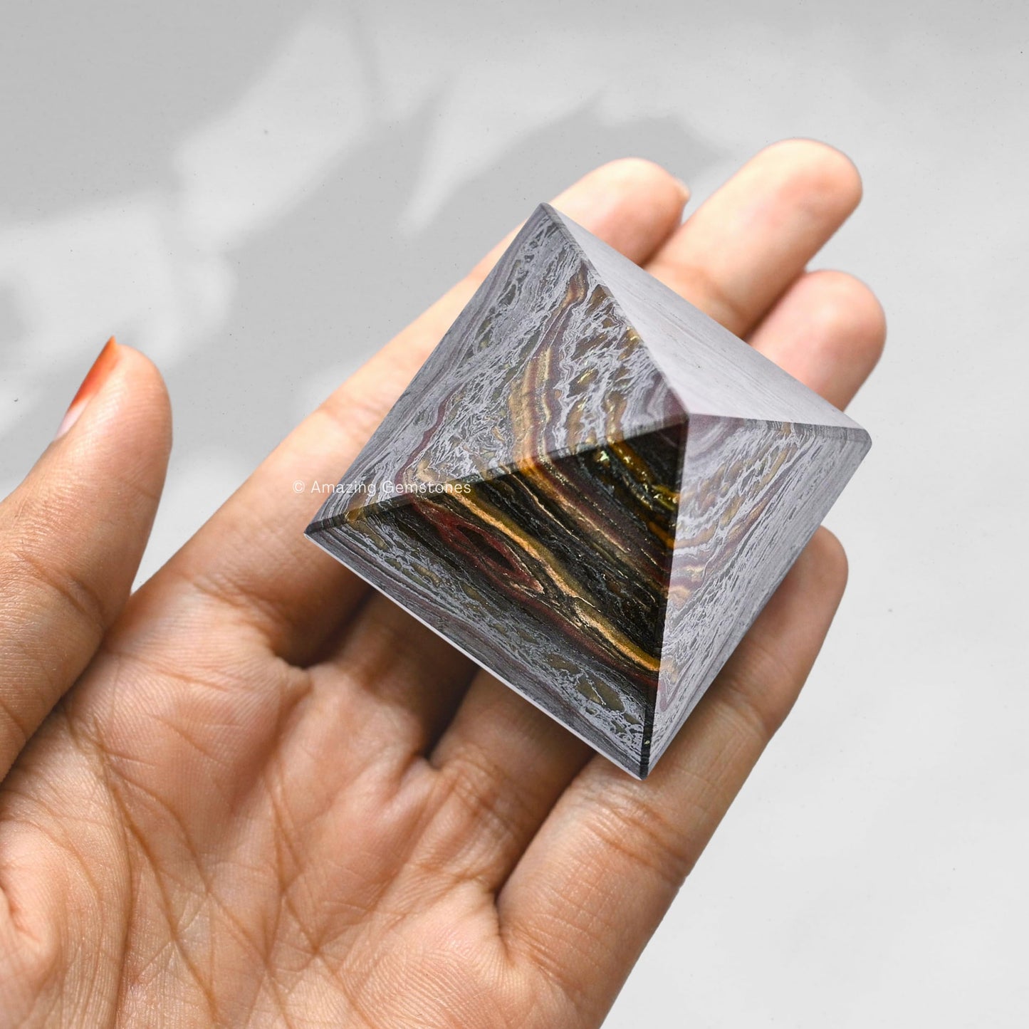 Amazing Gemstone Iron Tiger Eye Pyramid Crystal Healing Stones - 1.5" Great Pyramid Figurine of Natural Stone Pyramid for Meditation, Reiki, Chakra Balancing and Crystal Pyramids Grid