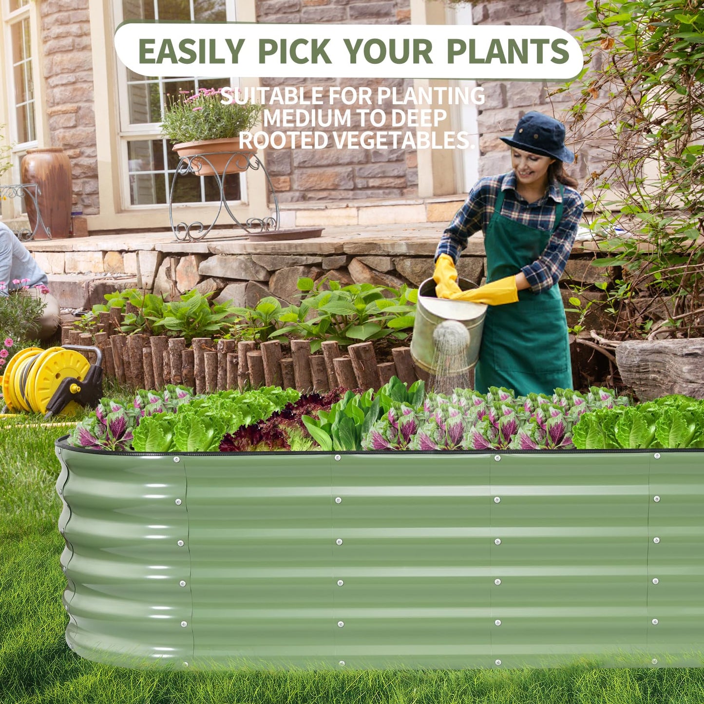 Permade Galvanized Raised Garden Bed Outdoor- 2 Pcs Raised Beds for Gardening| Metal Planter Box, Steel Raised Garden Bed Kit with Gloves for Vegetables, Flower, Herbs (4x2x1.4FT, Green)