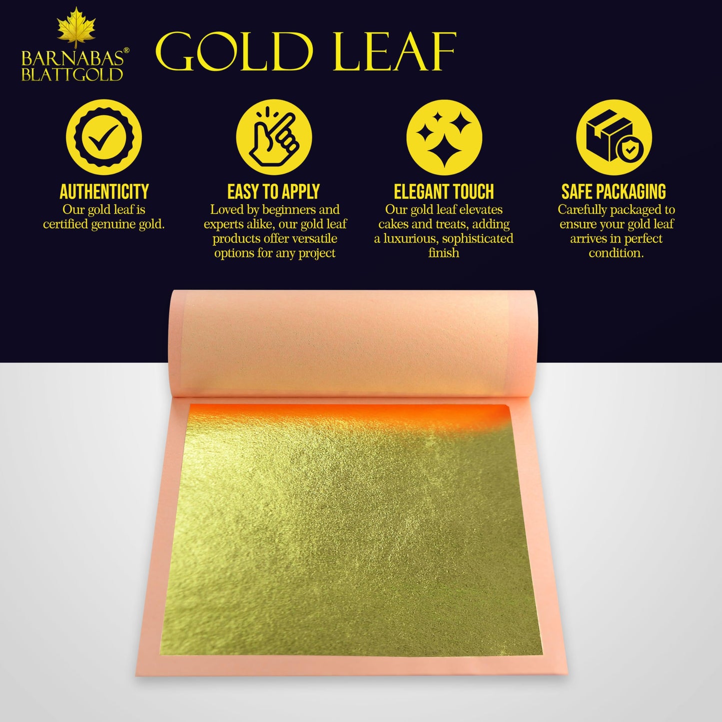 Barnabas Blattgold Gold Leaf - 23.75K Real Gold [20 Sheets, 3.1 inches] - Loose Sheets for Painting, Arts and Crafts