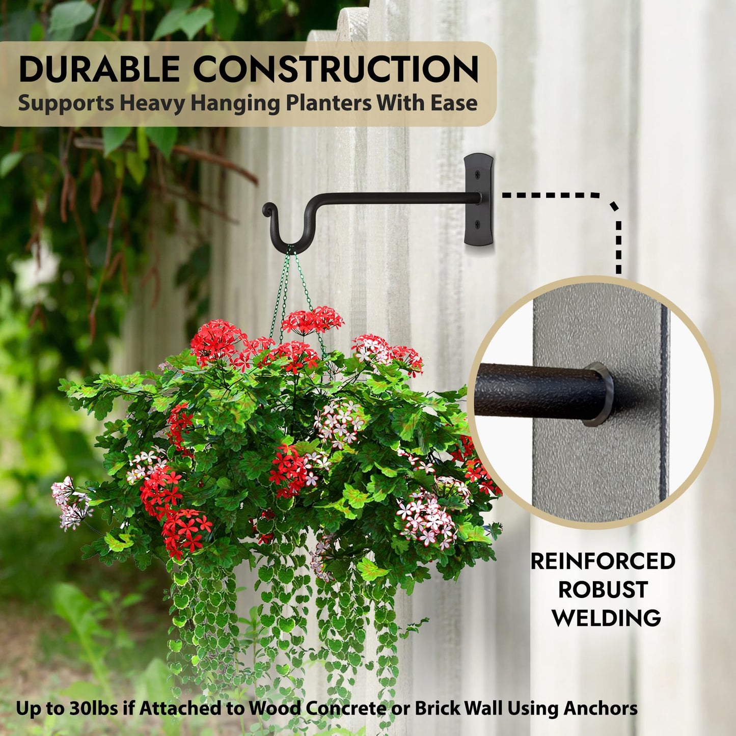 RTZEN Plant Hangers Outdoor or Indoor - Wrought Iron Metal Hanger Indoor Hook - Heavy Duty Wall Bracket Hooks for Hanging Plants Baskets Lanterns Wind Chimes - 2 Pack (Black Shepherds Hooks 10")