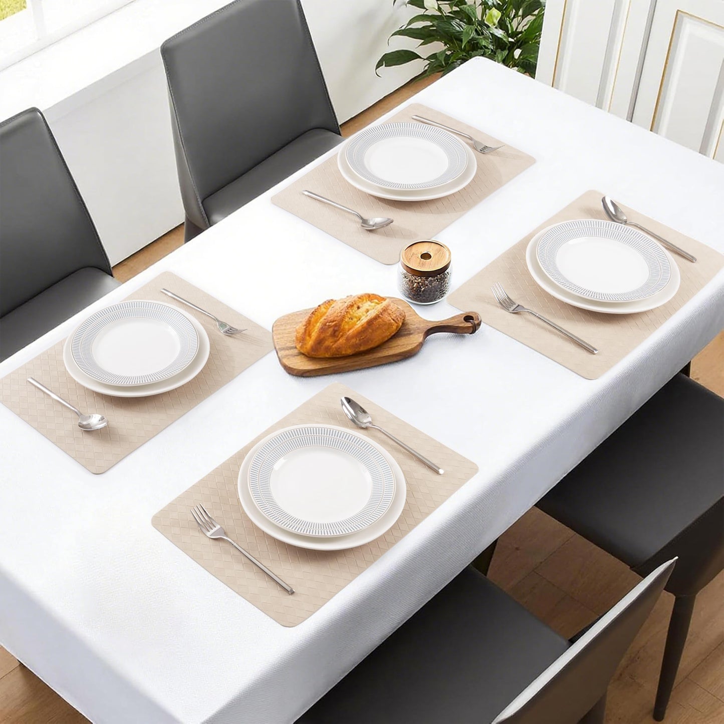 POLYTE Indoor/Outdoor Washable Geometric Vinyl Faux Leather Table Dining Placemats, Set of 4