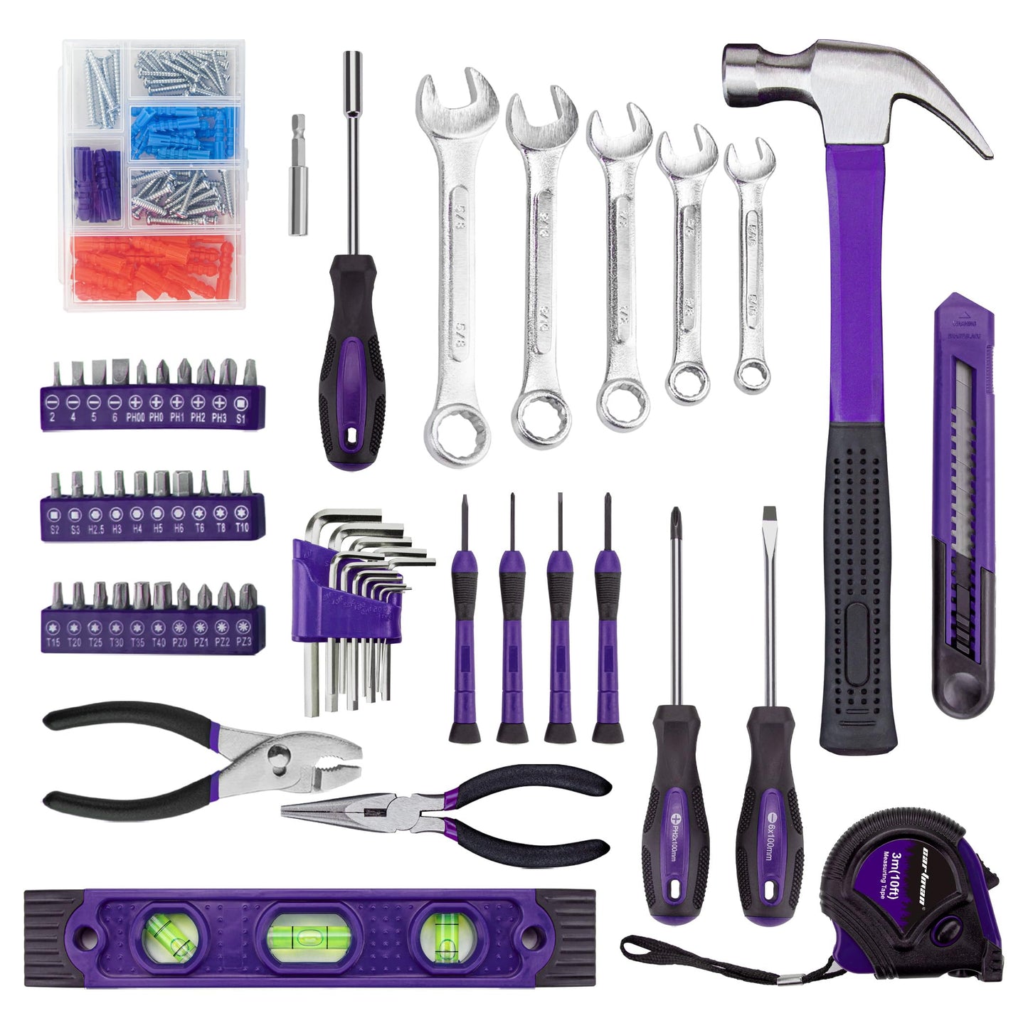 CARTMAN 152-Piece Basic Household Hand Tool Set,with Toolbox Storage Case, All Purpose Home Tool Kit Includes Essential Tools for Office College Repairs Purple
