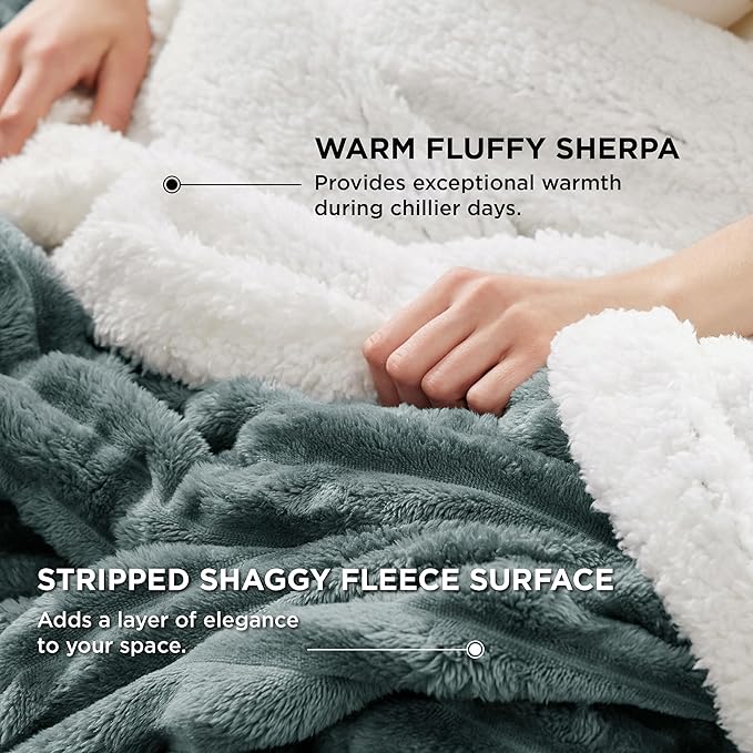 Bedsure Sherpa Blanket Queen Size for Bed - Super Soft, Cozy Fleece Thick Warm Blanket for Winter, GentleSoft Home Room Decor, Dark Green, 90x90 Inches