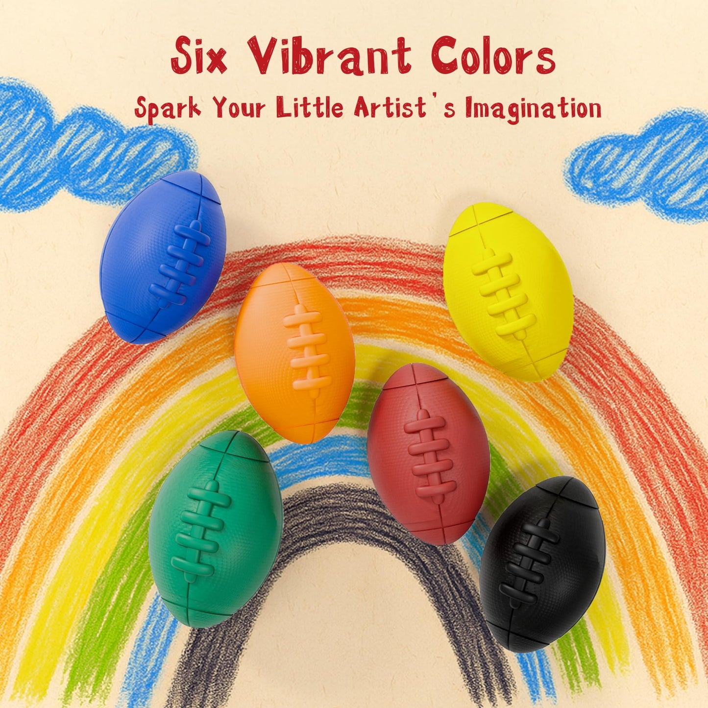 6 Colors Unbreakable Football Jumbo Crayons, Big Egg Crayons for Toddlers and Babies, Non-Toxic, Easy Grip for Small Hands, No Mess Coloring, Baby Learning Gifts