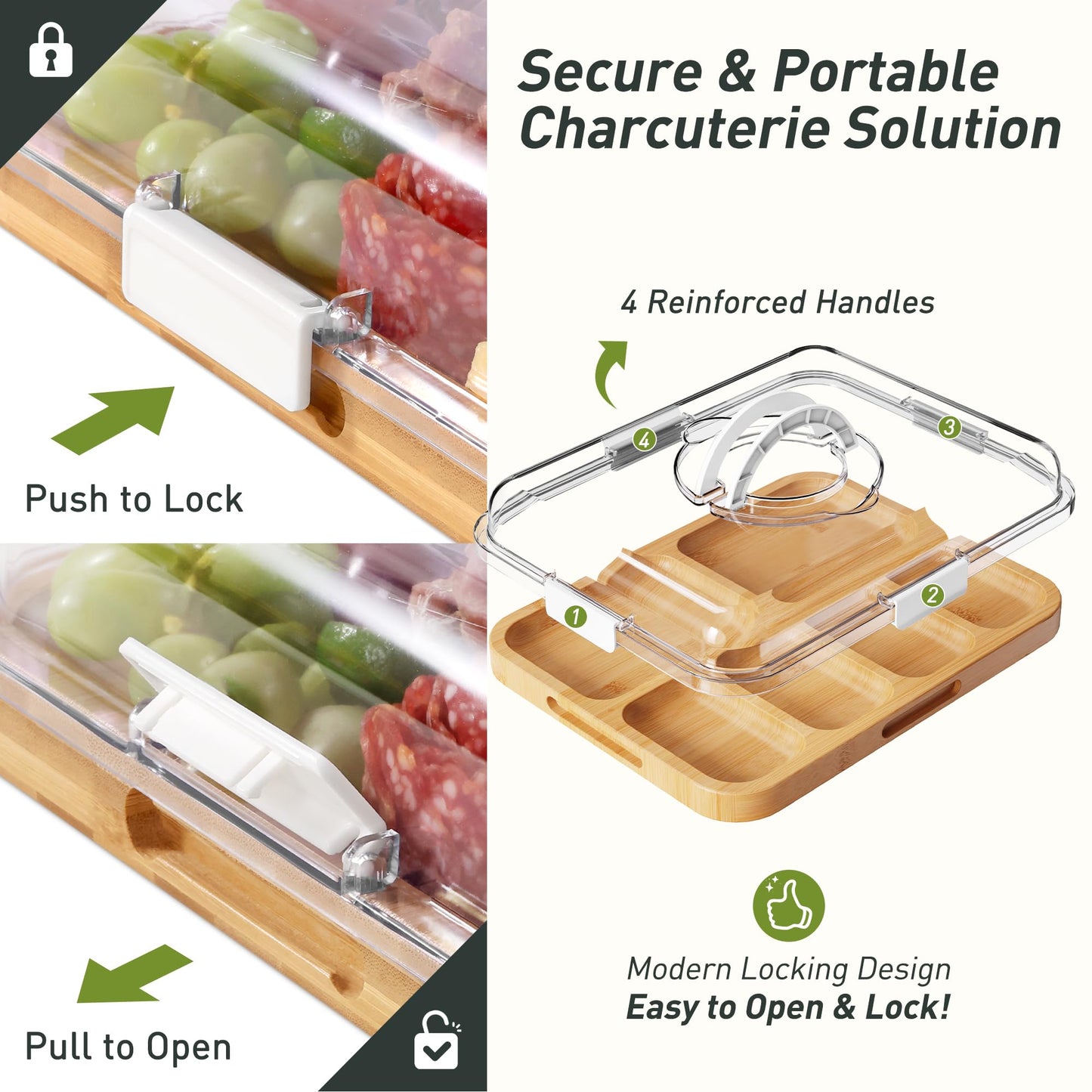 Charcuterie Board with Clear Lid, 2 Side Large Bamboo Cheese & Cutting Board for Kitchen, Includes 2 Plastic Cutting Mats & 4 Cheese Knives, Perfect for Snacks, Charcuterie Boards Gift Set