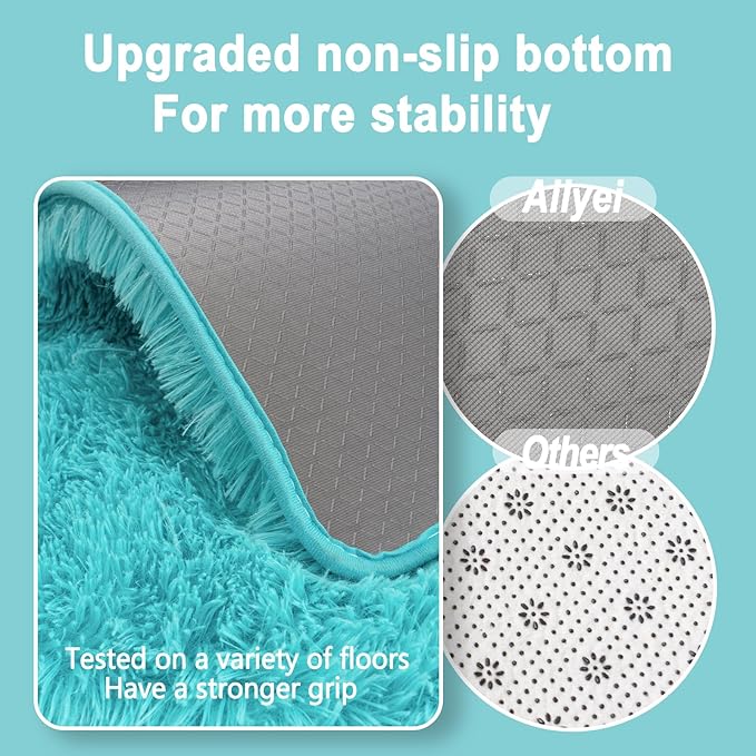 Soft Runner Rugs for Bedroom Hallways, 2x4 Teal Blue Fluffy Shag Throw Area Rug Non Slip for Bedside Dorm, Long Shaggy Furry Carpet for Nursery Living Room