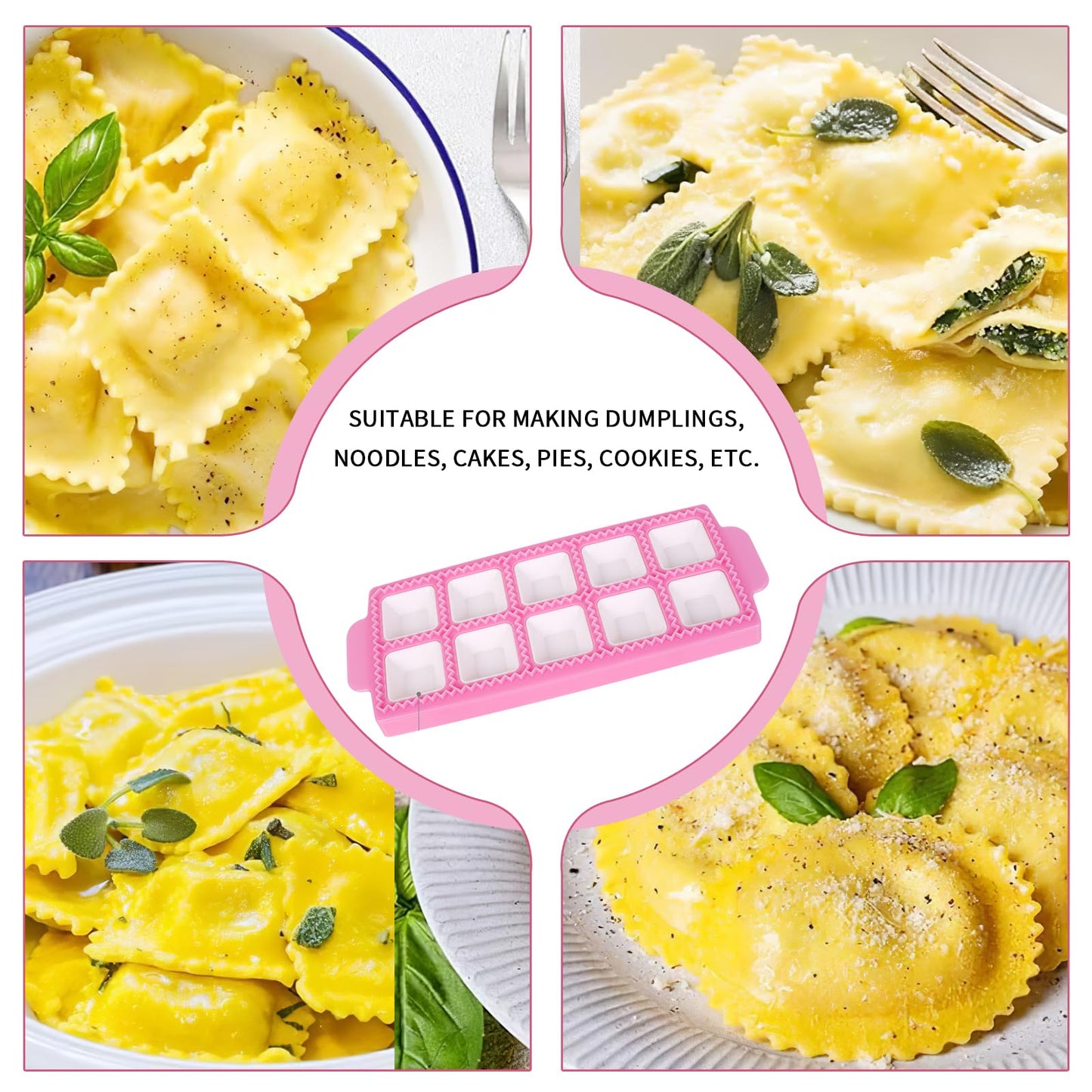 8pcs Ravioli Mold Set, 3 Rectangle Ravioli Maker Press + Dumpling/Pasta Cutter, Round Ravioli Cutter, Rolling Wheel, Dough Rolling Pin - Complete Pasta Making Tools for Ravioli Empanada