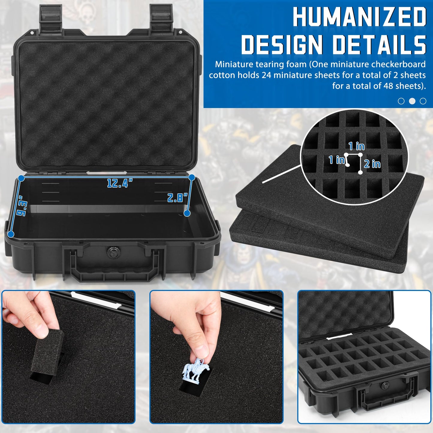 TORIBIO Miniature Storage Figure Hard Shell Case, 48 Slot Miniature Sturdy Hard Case Figurine Carrying Case, Compatible with D&D DND Minis and More