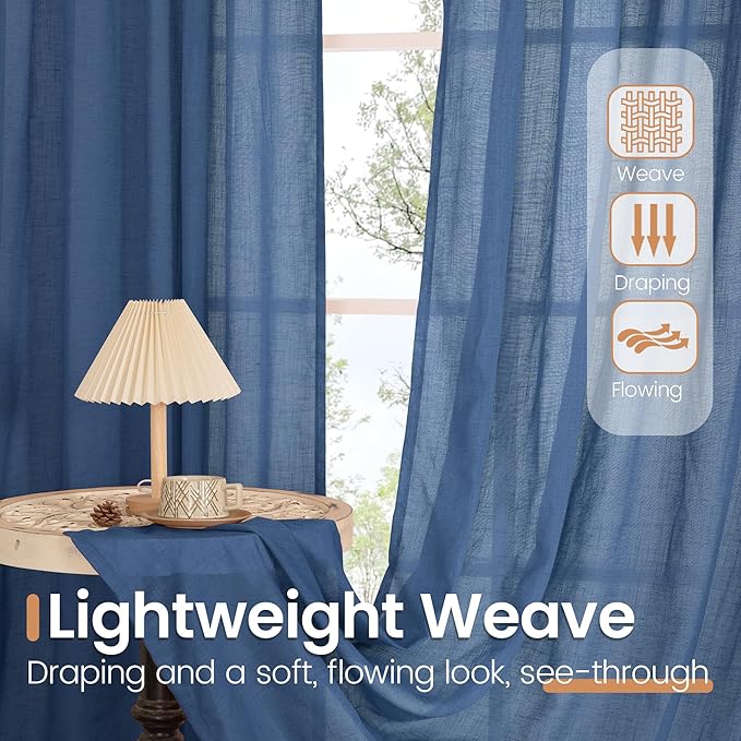 BGment Navy Blue Linen Curtains 84 Inch Length for Living Room, Semi Sheer Window Drapes Light Filtering for Bedroom Dining Decorative with Rod Pocket Lightweight, 2 Panels Set, Each 52 Inch Wide