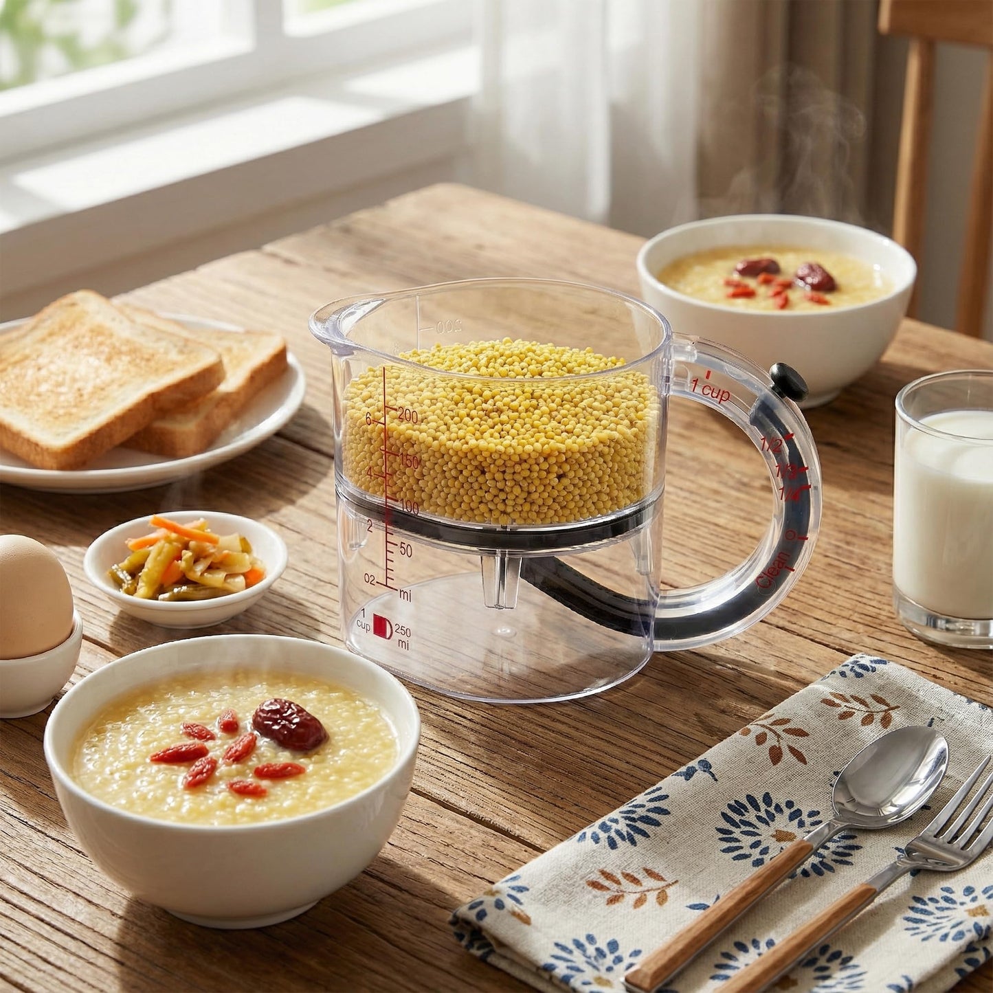 4 in1 Adjustable Measuring Cup with Self-Cleaning Scraper Base - Space-Saving Kitchen Tool for Baking, Cooking & Meal Prep (1/4 to 1 Cup)