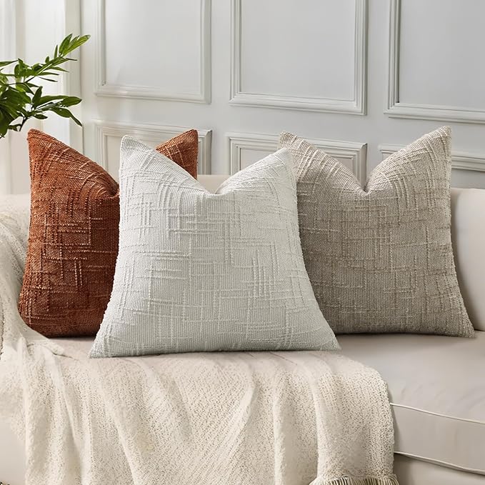 decorUhome Light Brown Chenille Throw Pillow Covers 26x26 Set of 2 Thick Textured Slubby Couch Pillow Covers Farmhouse Accent Modern Neutral Decorative Pillow Cases for Bed Sofa Living Room