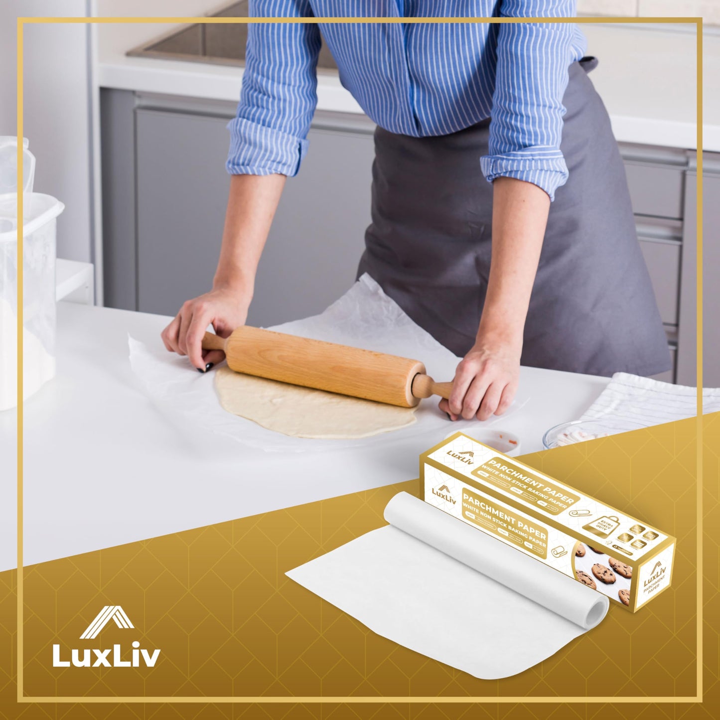LuxLiv® 12 in x 164 ft White Parchment Paper Roll for Baking – Non-Stick Greaseproof Baking Paper, Cooking & Air Fryer Paper, Sourdough Bread Baking Supplies, Extra-Thick & Easy-Tear Roll