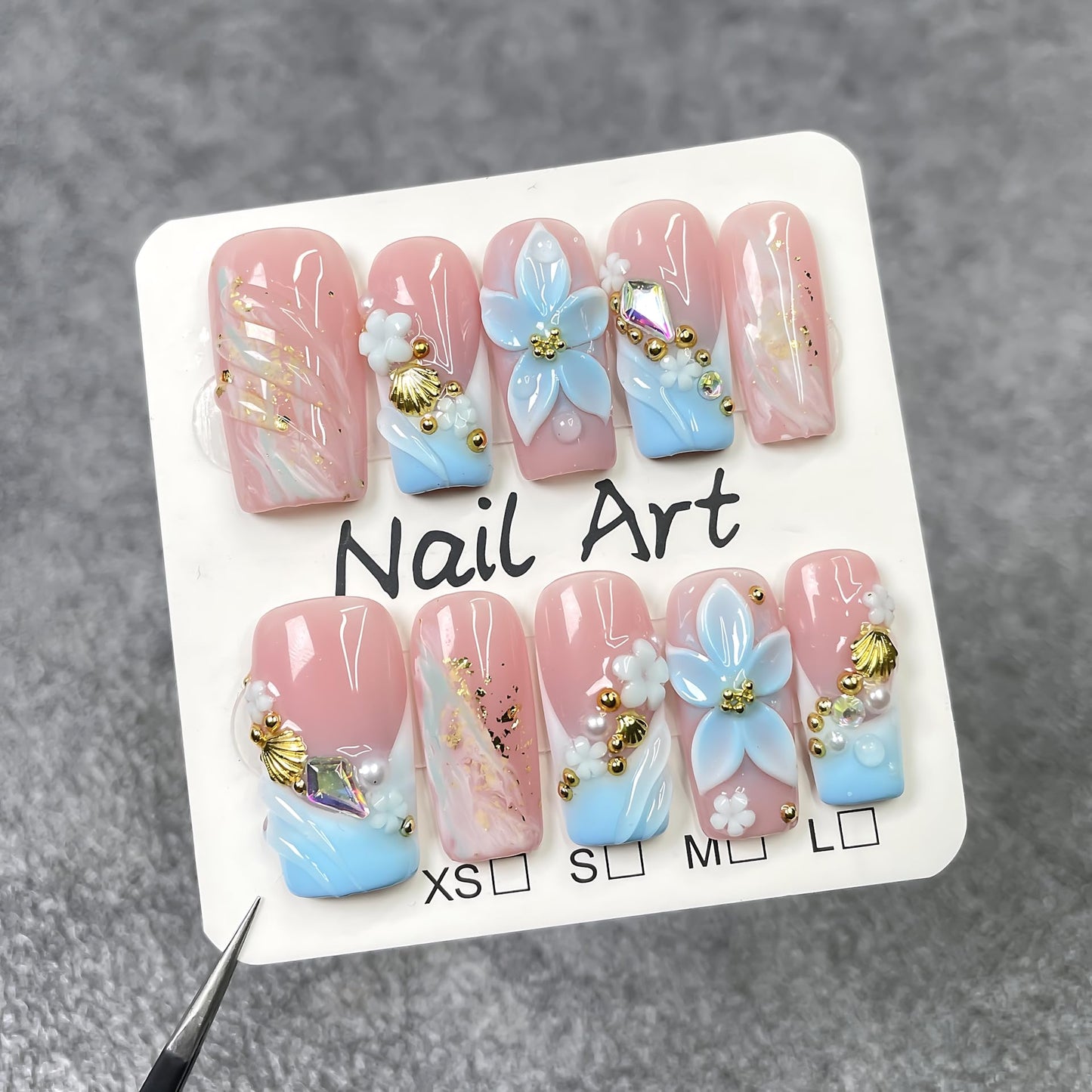 Summer Press On Nails Beach Handmade Press Ons Short Duck White Homemade Press On Nails French Tip With 3D Design Fake Nail Art For Women M