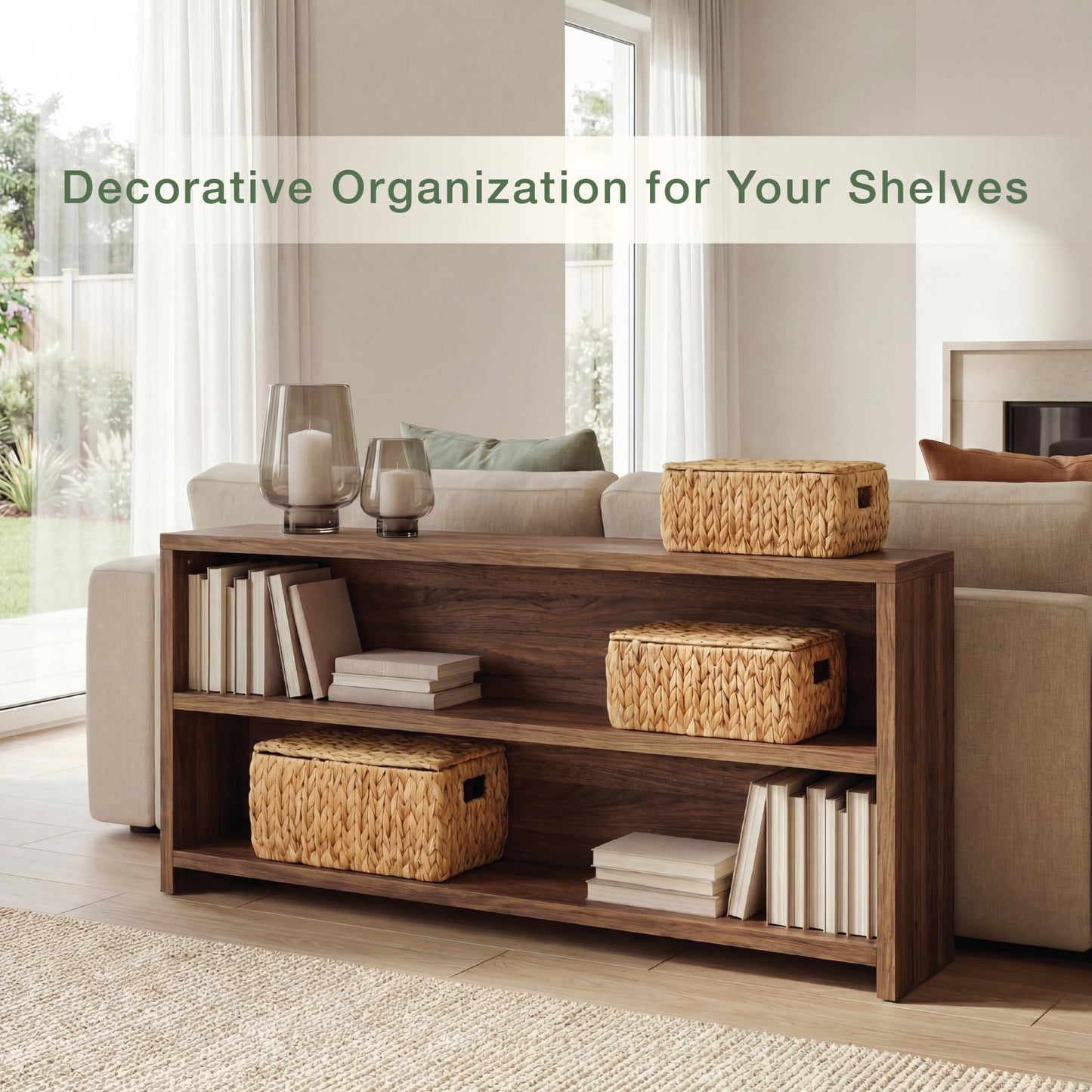 84ECO Set of 3 Wicker Baskets with Lid - Woven Storage Basket with Lid - Decorative Storage Boxes for Bathroom, Bedroom and Shelves