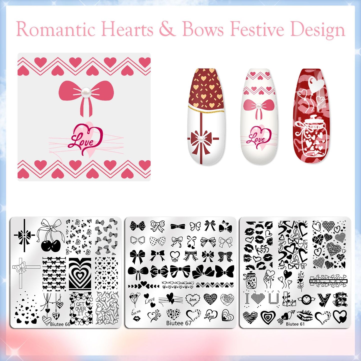 Biutee Nail Stamping Plates Set 15PCS Nail Stamper Kit with Nail Stamper, 2pcs Scraper & Storage Bag Nail Art Stamping Plates Butterfly Star Flower Leaf Bowknot Design Nail Stamping Kit