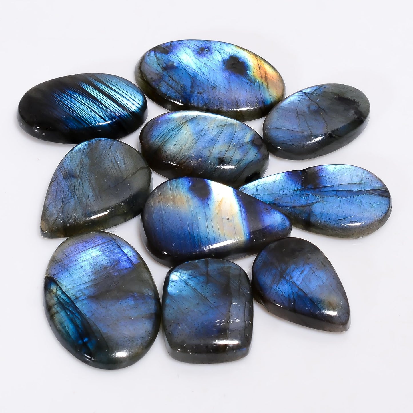 Natural Blue Labradorite Gemstone- Healing Crystals for DIY Jewelry Making -Loose Natural Cabochon -Perfect for Crafting Unique Jewelry Designs -Gift for Her, Mother and Wife (5 pcs, 25-35 mm)