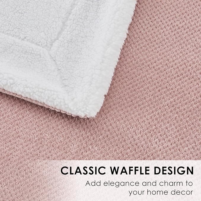 SOCHOW Waffle Sherpa Fleece Throw Blanket, Super Soft Fuzzy Warm, Lightweight Fluffy Reversible Plush Blanket for Bed Sofa Couch, 60 x 80 Inches Dusty Pink