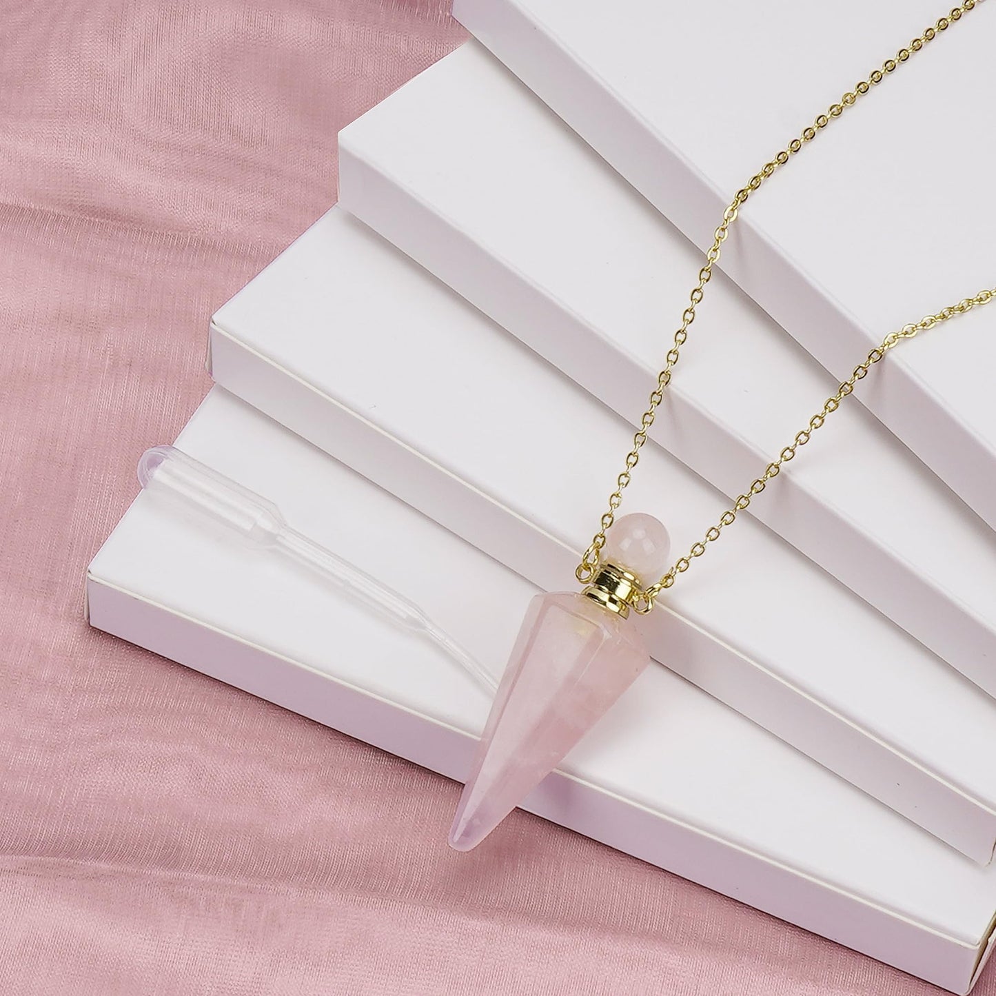 Biiange Perfume Bottle Necklace Diamond Shape, Pink Perfume Bottle Necklace, Essential Oil Diffuser Necklace, for Womens Perfume Vial Pendant Necklace Jewelry Unique Gift (Pink)