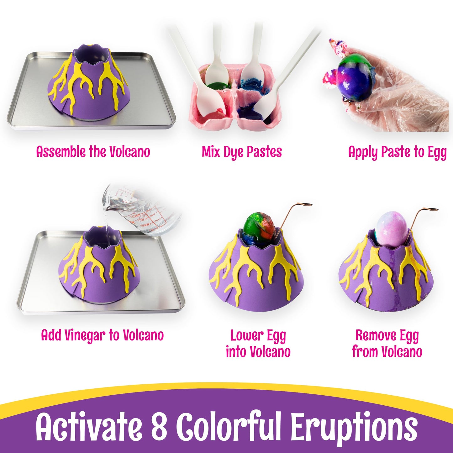 PAAS Easter Egg Decorating Bundle, Includes 1 Active Volcano Eggsperiment Kit, 1 Crystal Growing Eggsperiment Kit, Easter STEM kit, Food Safe Dye (2 Piece Bundle)