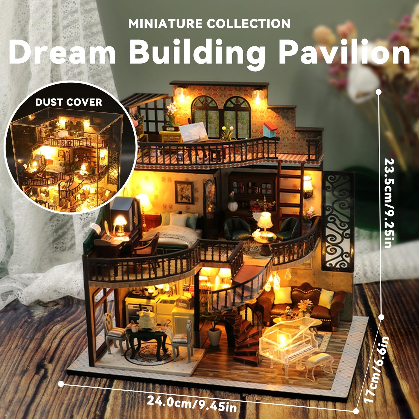 Flever DIY Miniature House Kit, Tiny Home Kit with LED Light, Mini House Build Craft Kits for Adults and Teens, Home Decor Creative Gift for Family/Friends (Dream Building Pavilion)