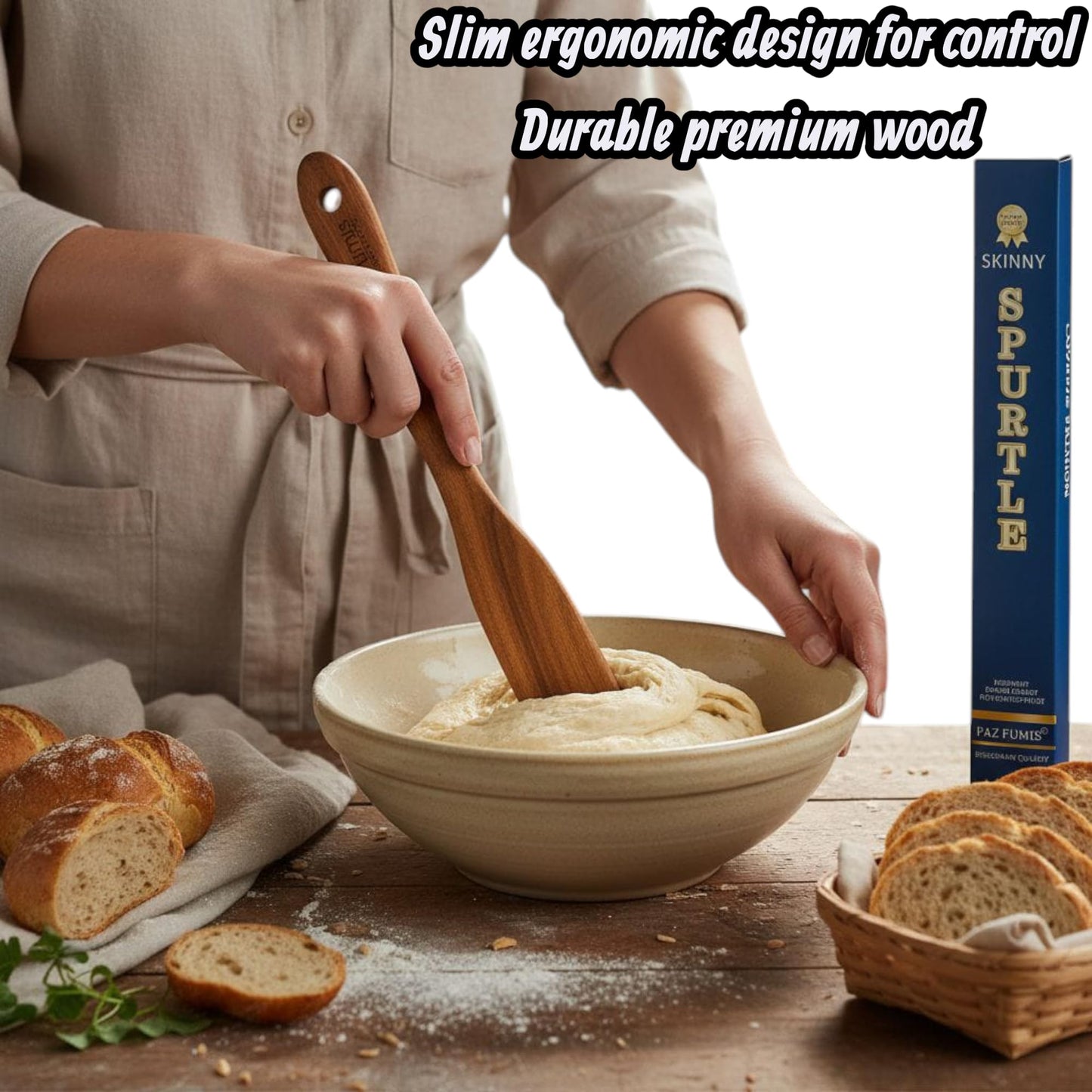 Skinny Spurtle for Sourdough Starter, Spreading, Cooking, Mixing, Reaching Bottom of Jar by Paz Fumis