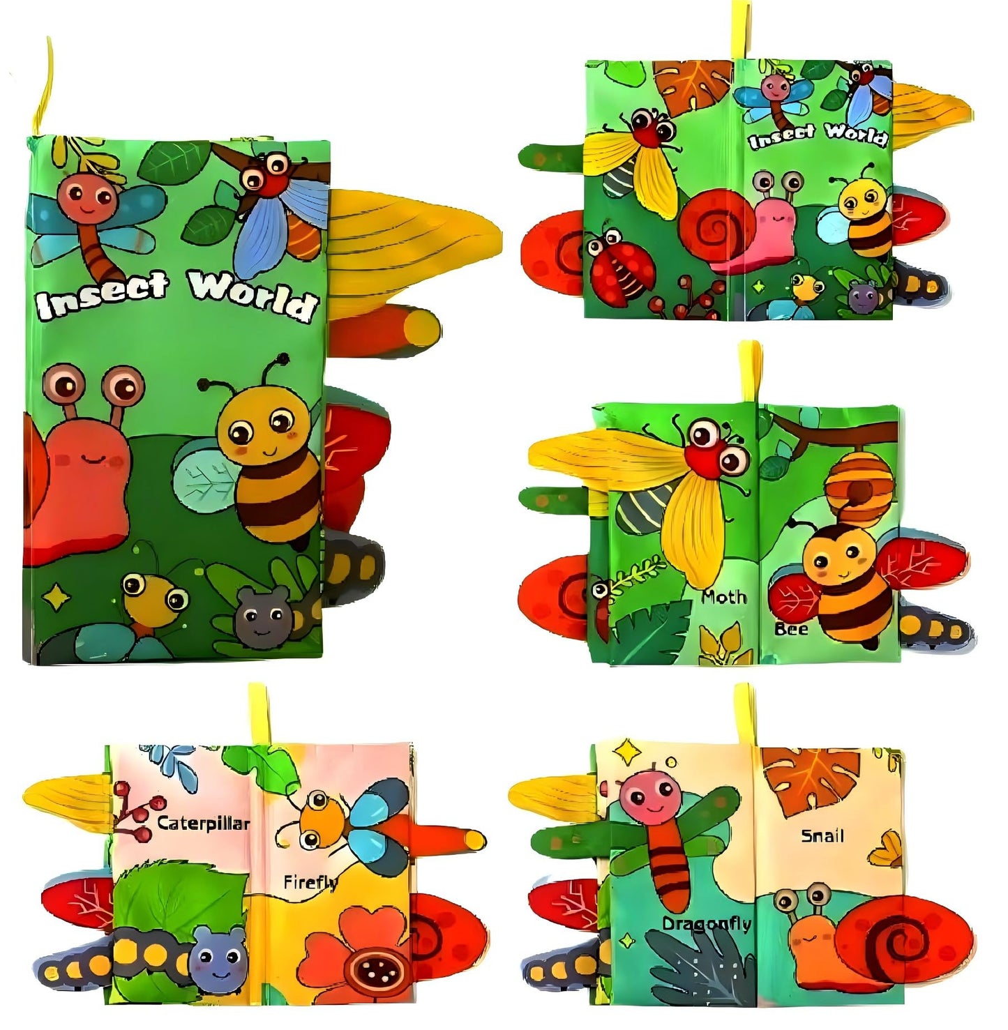 GZYFUVALW Baby Cloth Book Toys with Tails, Stroller Soft Toys for Infant Baby 0-18 Months (Insects)