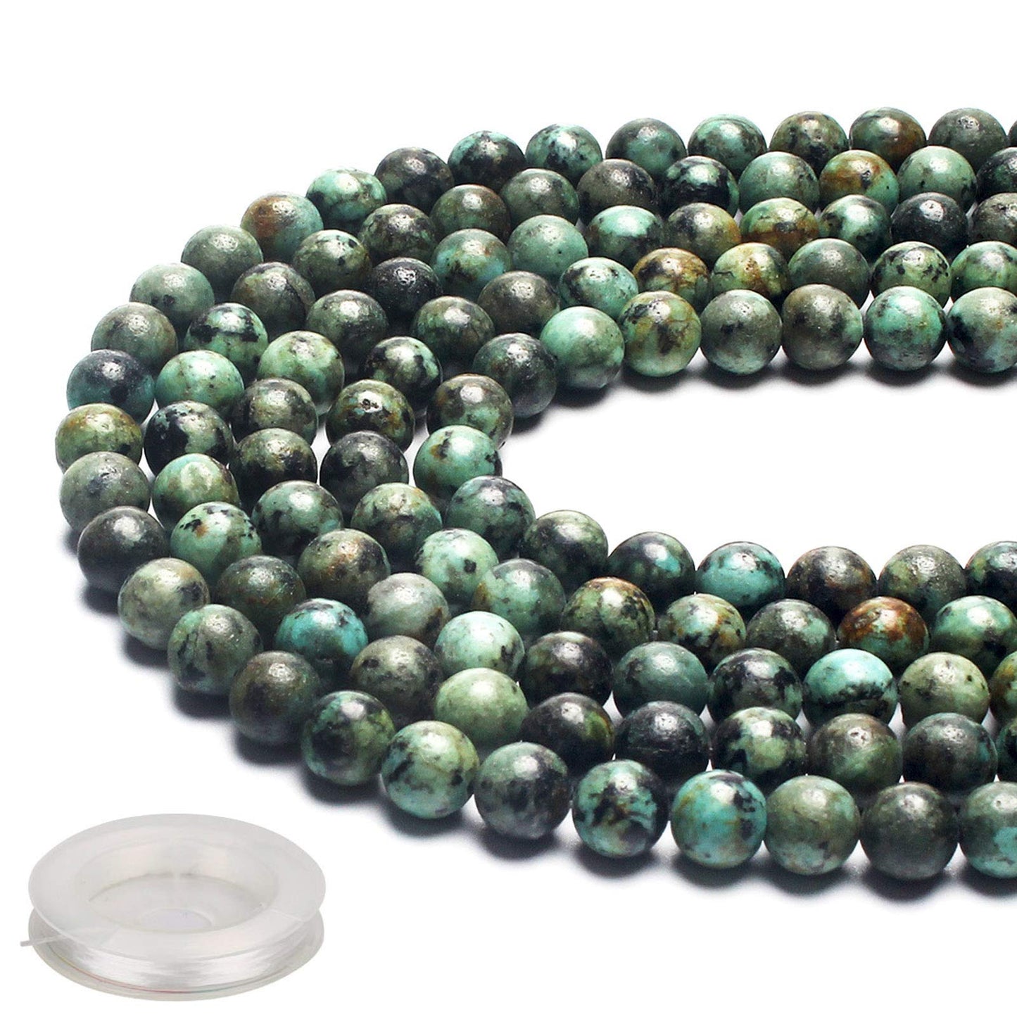 70PCS Natural 8MM Healing Gemstone, African Turquoise Energy Stone Round Loose Beads, Semi-Precious Crystal Beads with Free Elastic String for Jewelry Making DIY