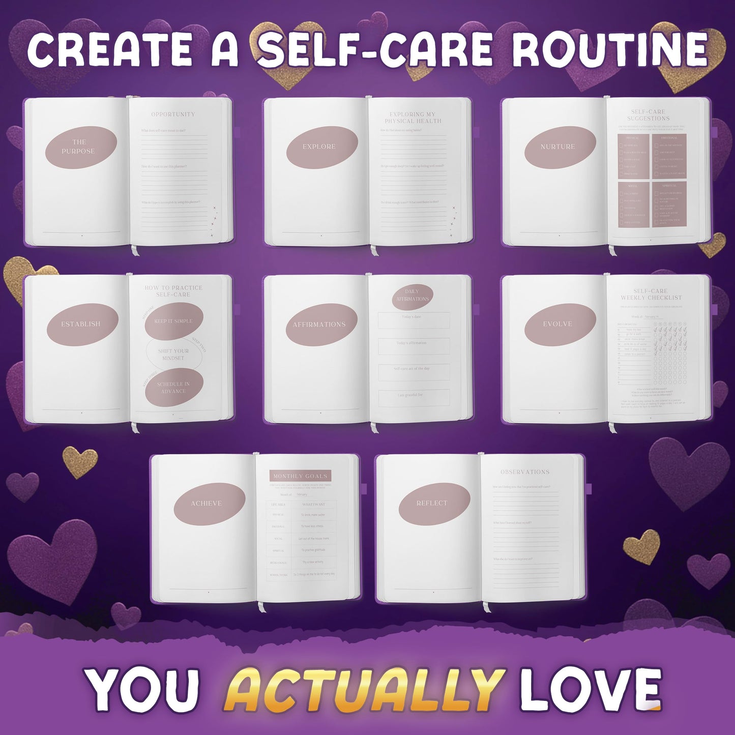 Planners with Purpose Self-Care Planner - Daily Wellness Journal with Guided Prompts, Gratitude, and Reflection - Mental Health Journal for Mindfulness, Positivity & Goal Setting Notebook for Women & Men A5 (Purple)