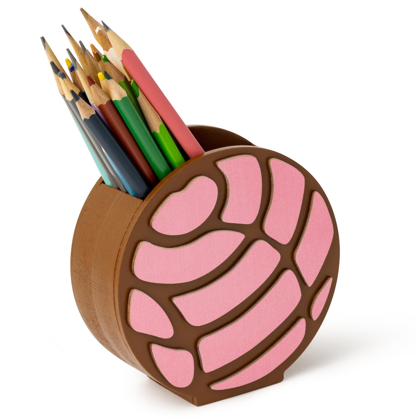 MALLMALL6 Mexico Concha Pencil Holder - 3D Mexican Bread Pink Wooden Pen Holder, Back to School Funny Caddy Case Gift for Kids, Desktop Storage Organizer for Classroom Teacher Office Makeup Brush