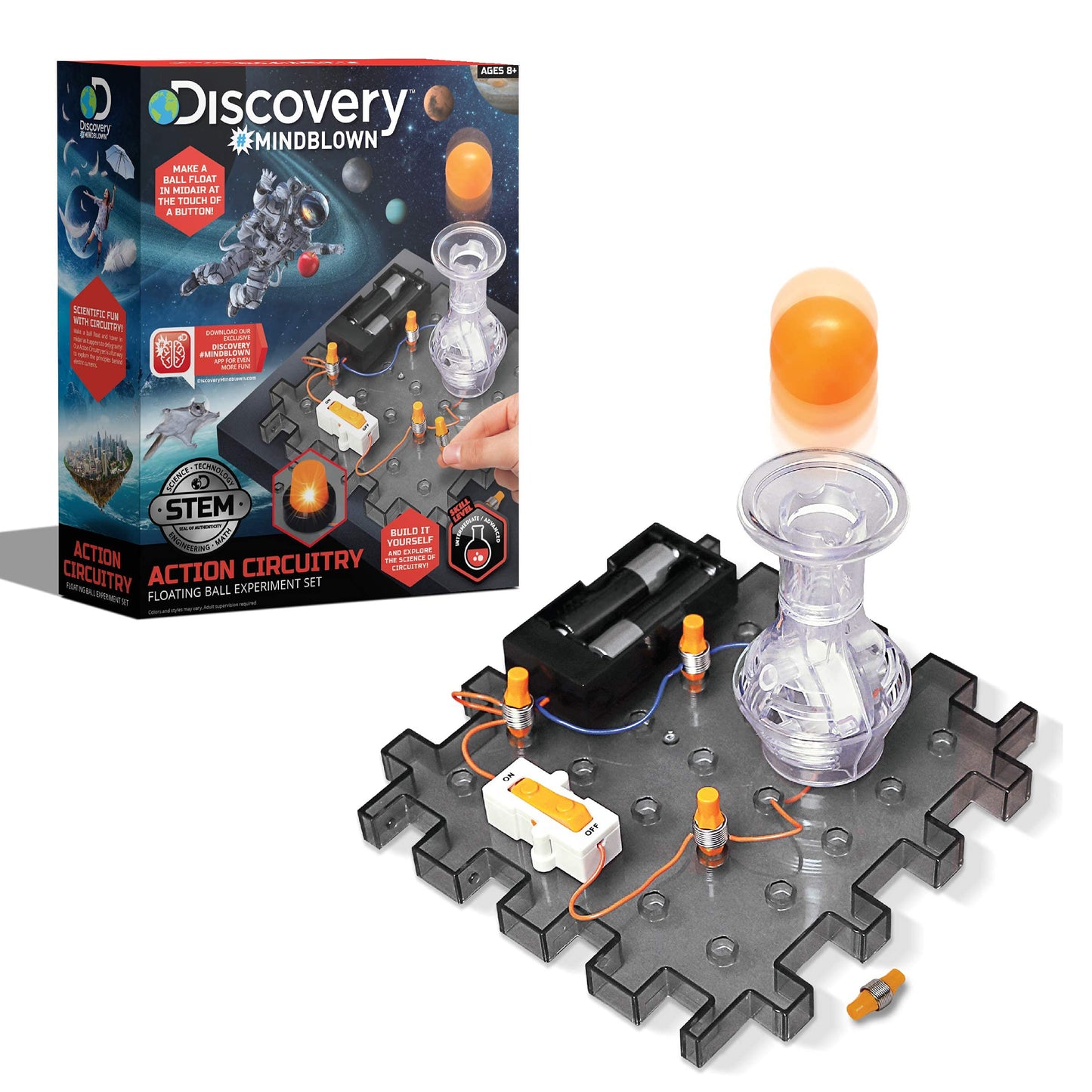 Discovery #MINDBLOWN Action Circuitry Electronic Experiment Mini STEM Set, Build-it-Yourself Engineering Toy Kit, Explore The Science of Motion, Floating Ball Experiment, Great Gift for Kids Ages 8 +