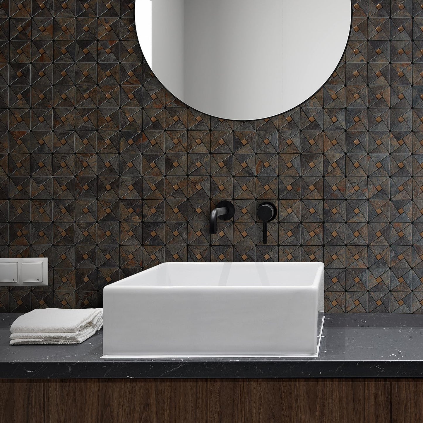 DICOFUN 10-Sheet Rustic Slate Look Peel and Stick Backsplash Tile, Mixed Glass Self-Adhesive Mosaic Tiles, Stainless Steel Stick on Wall Tiles for Kitchen and Bathroom Backspalsh, Mirror Decor
