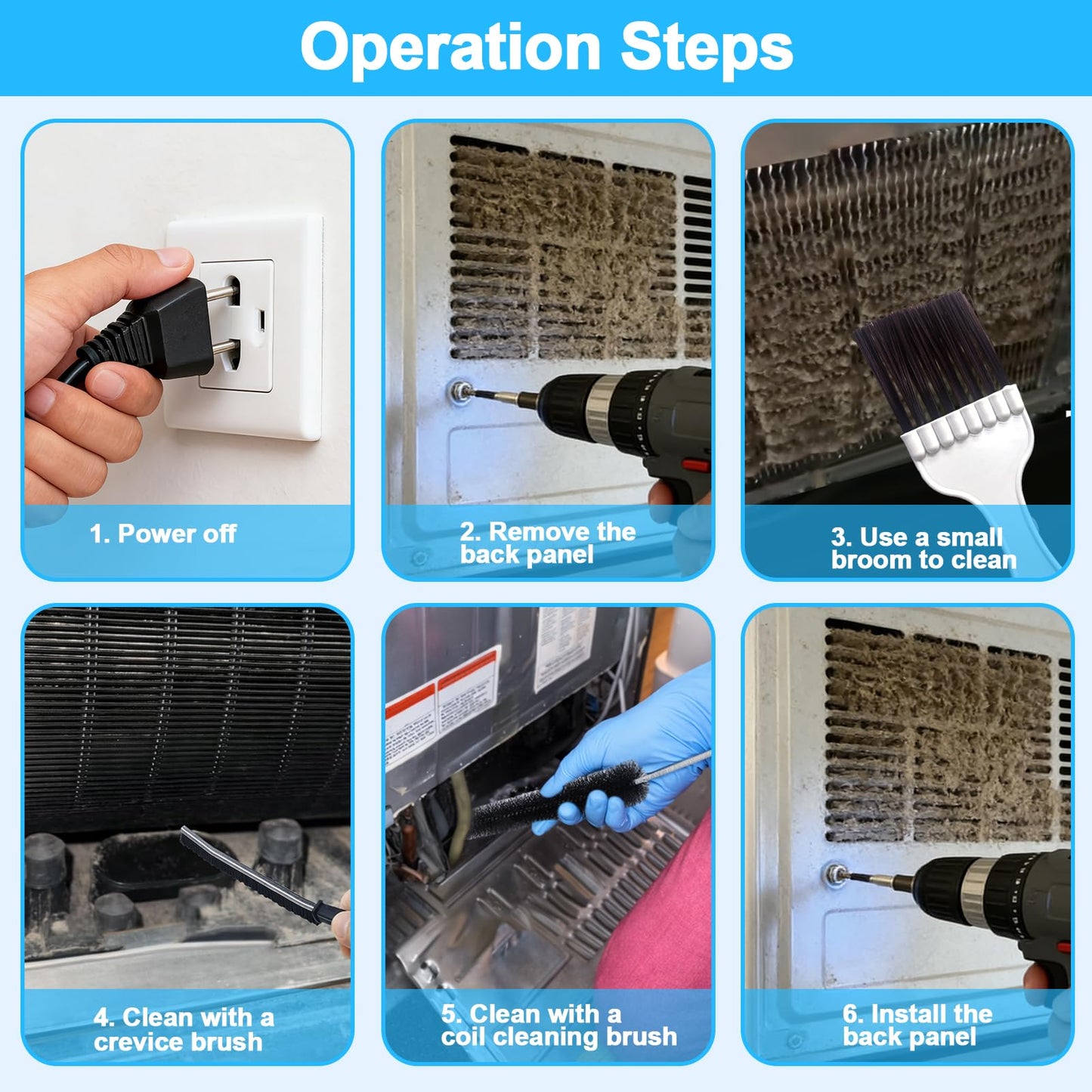 XANGNIER Refrigerator Coil Cleaning Brush Kit,5 Pack Fridge Coil Cleaner Tools Accessories,Sewer Drain Cleaner Brush for Toilet,Sink, Dryer Vent,Pipe,Shower,Appliance,Long Flexible Drain Brush