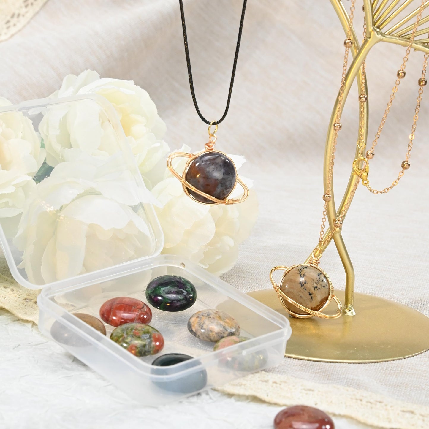 Fashewelry 14pcs 20mm Mixed Natural Round Stone Cabochons Flatback Gemstone Dome Cabs for Blank Bezel Pendant Tray, Wire Wrapping Necklace Bracelet Jewelry Making