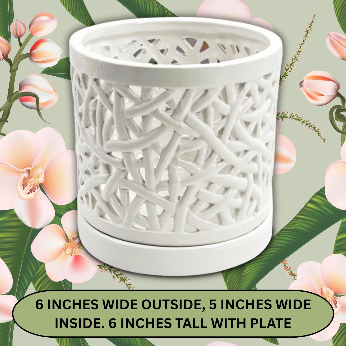 DESQUIGGLE Set of 4 Large Ceramic Orchid Pots with Holes