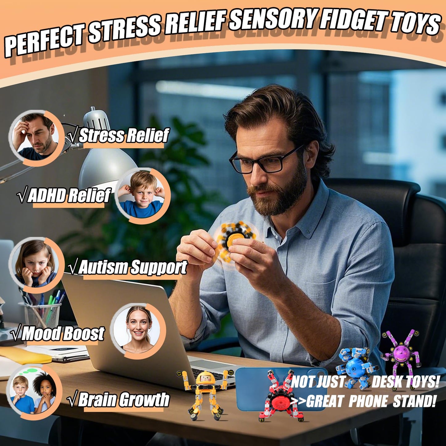 Vipctery Travel Toys Fidget Spinners Fidget Toys For Kids Teens Road Trip Travel Activities Essential Sensory Toys With Autism Adhd Party Favors Birthday Gifts For Boy Girl Easter Basket Stuffers 4Pcs