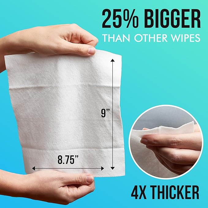 Extra Large Bath Wipes for Adults No Rinse - 120 Disposable Body Cleansing Cloths for Men, Women & Elderly - Great for Gym, Camping, Post Surgery