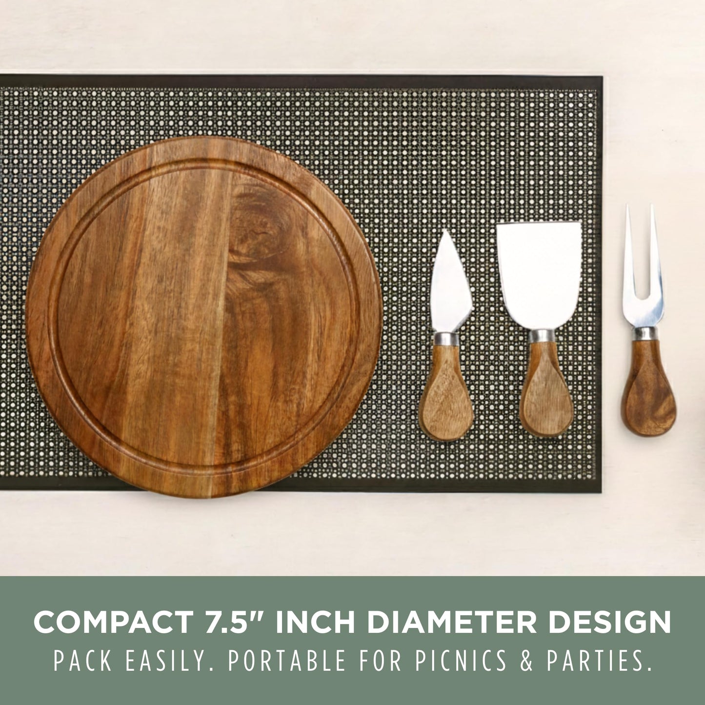 TOSCANA - a Picnic Time brand Acacia Brie Cheese Board and Knife Set - Charcuterie Board Set - Wood Cutting Board, (Acacia Wood) 7.5 Inches