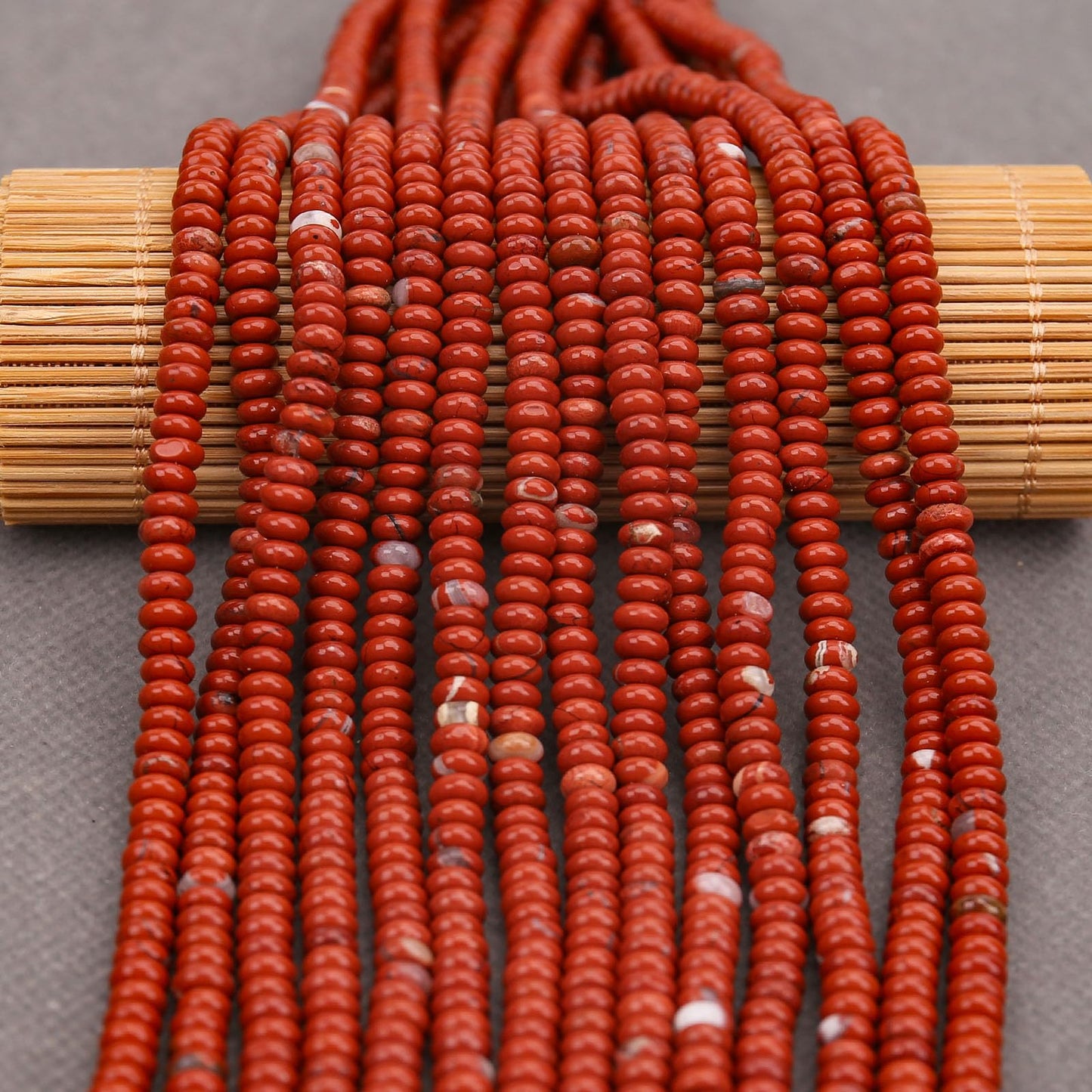 BONNY BOXX 1 Strand (150PCs) Natural 2 * 4mm Red Jasper Rondelle Beads, Natural Abacus Disk Stone Beads Loose Spacer Gemstone for DIY Bracelet Necklace Jewelry Making
