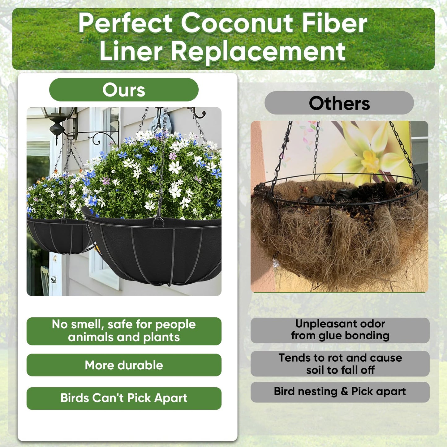 HKZ Hanging Planter Basket Liners - 6 Pack 14 Inch Round Fabric Liners for Hanging Baskets, Replacement Coco Fiber Liner, Durable Non-Woven Liners for Hanging Baskets Planters Flowers, Plants (Black)
