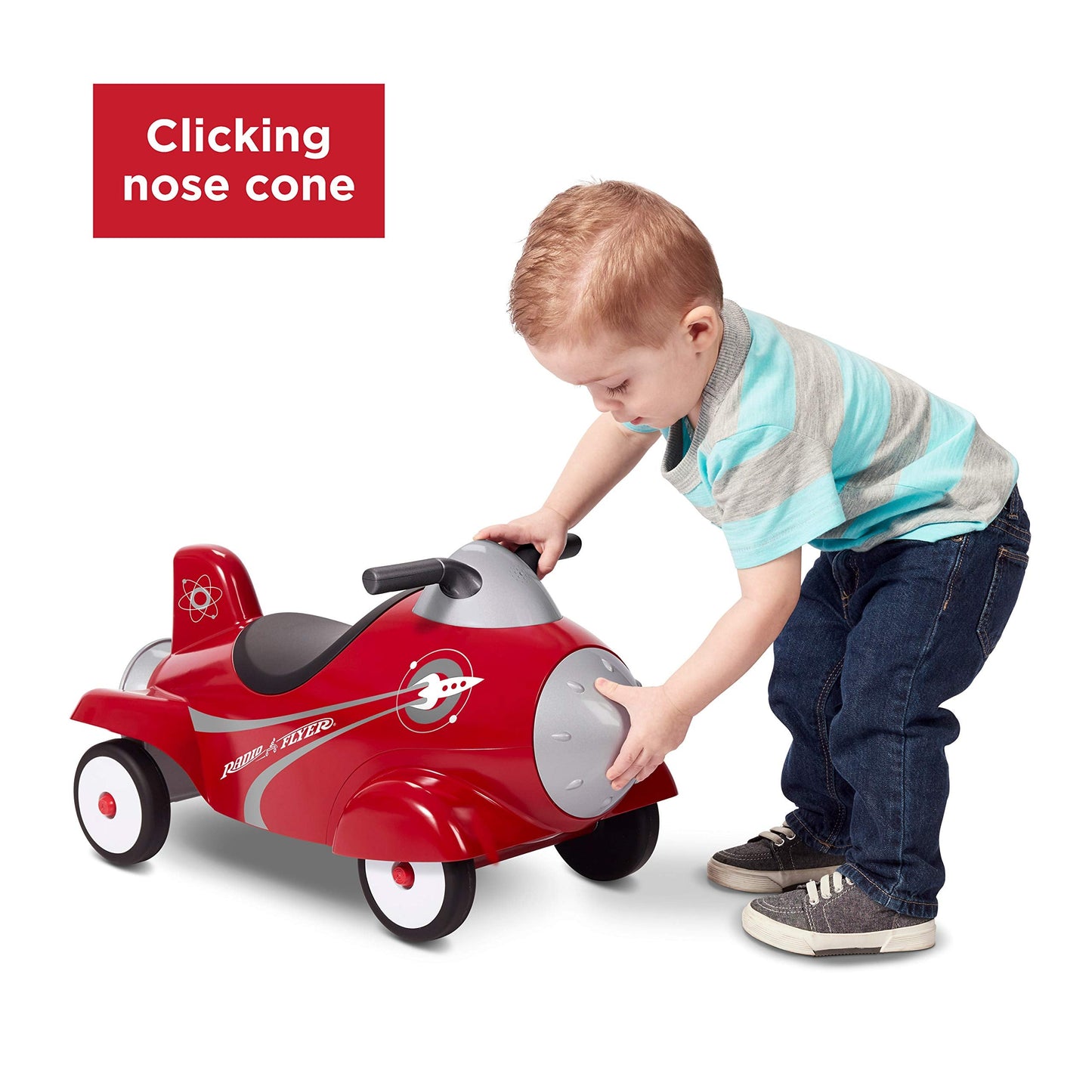 Radio Flyer Retro Rocket, for Toddlers 1-3, 3-in-1 Push Walker Ride On Rocket with Sensory Activities, Under-Seat Storage, Lights and Sounds, 42 lb Capacity, Toddler Ride On Toys
