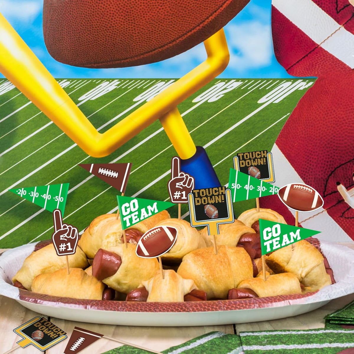 Gatherfun 96pcs Football Themed Toothpicks, Cupcake Toppers, Cocktail Picks for Birthday Party, Game Day, Tailgate Decorations