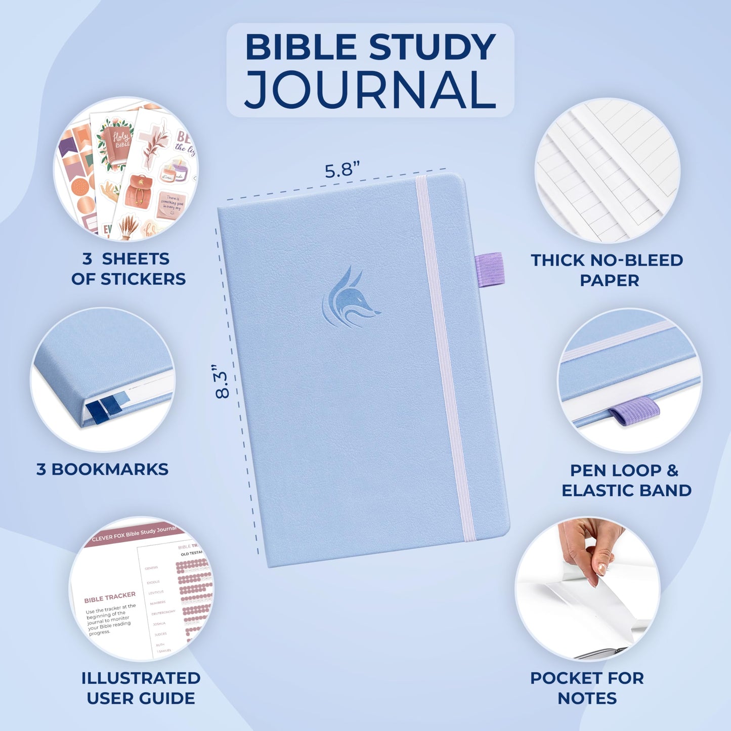 Clever Fox Bible Study Journal – Church Notes Notebook – Note Taking & Journaling Kit – Faith Based Religious Gifts & Accessories (Periwinkle)