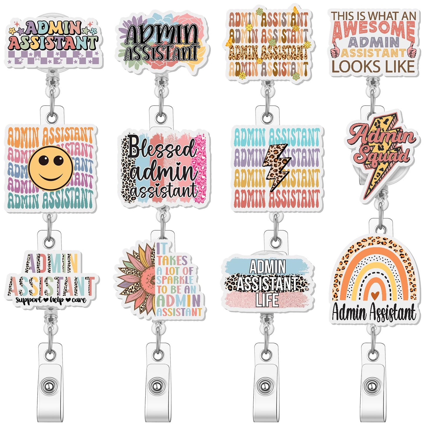 12 Pcs Administrative Professional Day Gifts Administrative Assistant Badge Reel Admin Assistant Appreciation Gift Badge Holder Retractable for Executive Office Manager Secretary Employee Coworker
