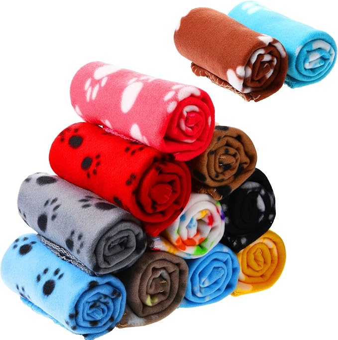 Tegeme 12 Pcs Fleece Blanket for Pet Dog Puppy,Cute Style,16 x 24 Inches