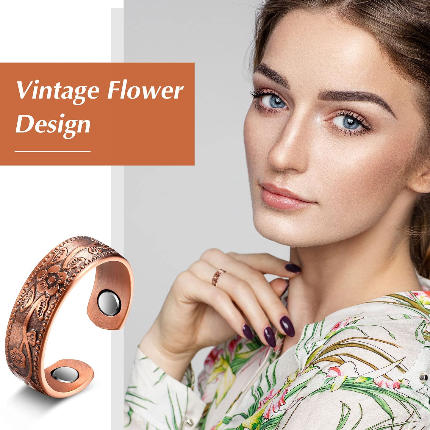 MTLEE 2 Pcs Magnetic Copper Rings for Women and Men - Adjustable Vintage Thumb Ring Jewelry for Fingers Pain Relief (Bronze)